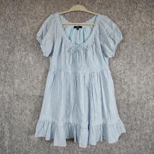 Lulus So Darling Cottagecore Peasant Sleeves Lace Trims Babydoll Mini Dress